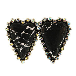 Black/rhinestone heart stud earrings