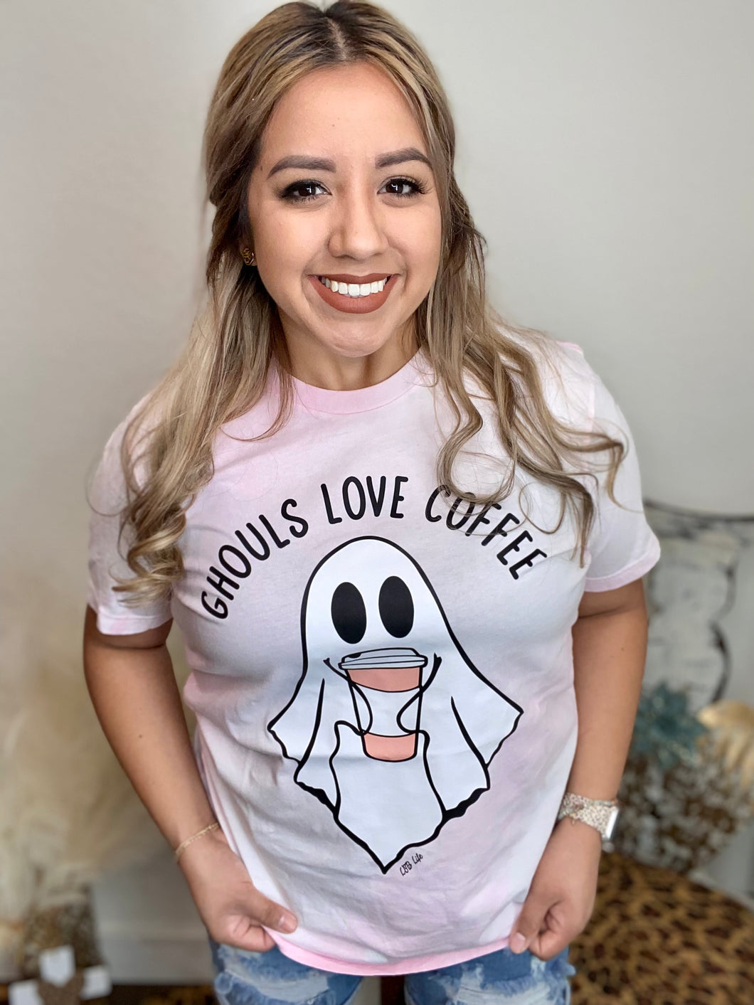 Ghouls love coffee bleached t-shirt *SMALL*