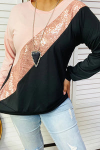 Pink and black sequins long sleeve top