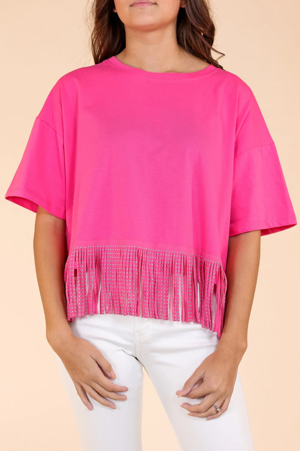 HERE FOR THE SHOW STUDDED FRINGE TOP