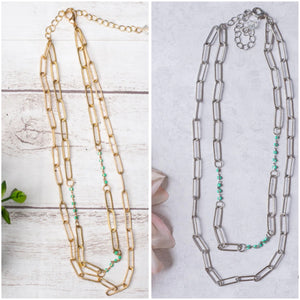 DON'T CALL ME HONEY TURQUOISE BEAD LINKED CHAIN NECKLACE