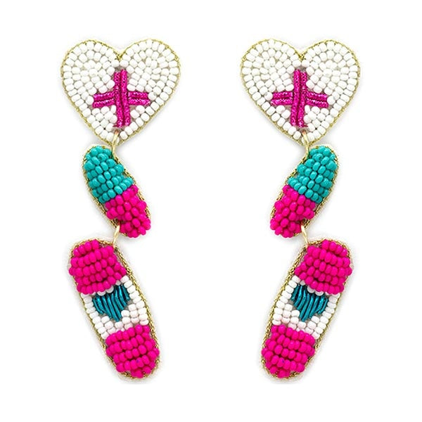 Pink pill nurse earrings