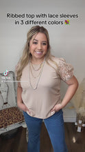Load and play video in Gallery viewer, TAN RIBBED TEE WITH LACE PUFF SLEEVE

